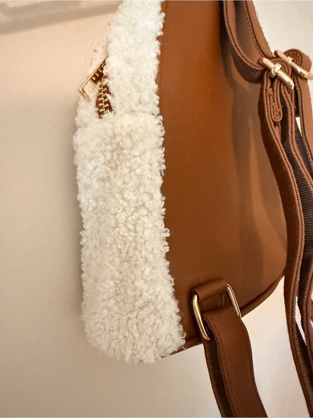 Disney Cream Sherpa Mini Backpack with Brown Trim and Gold Hardware - Picture 14 of 15
